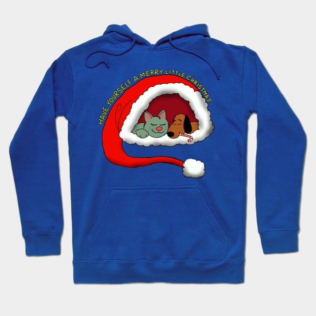 Merry Christmas puppy kitty Hoodie by wolfmanjaq